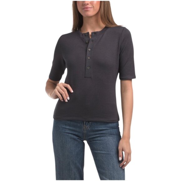 Vince Tops - VINCE Elbow Sleeve Henley Neck Top